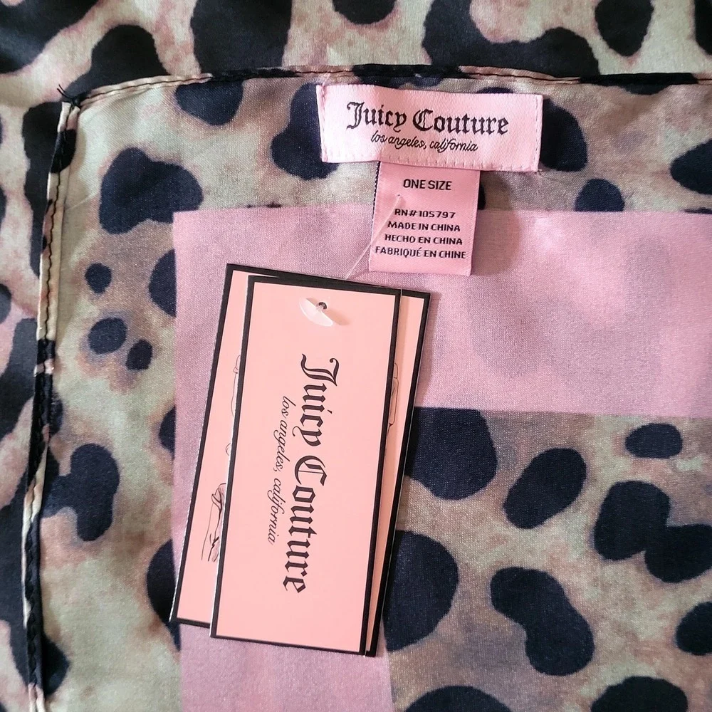 Juicy Couture Leopard Multiway Satin Square Scarf Petal Pink Trim 36 X 36 NWT